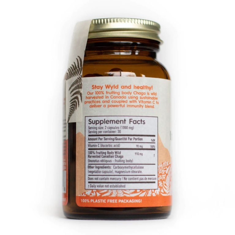 stay wyld organics – chaga immunity boost mushroom capsules (bottle of 60)