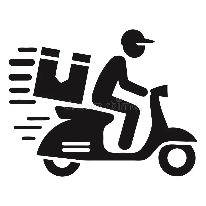 solid soft light red delivery boy icon white background drive scooter delivery box backside 329349554